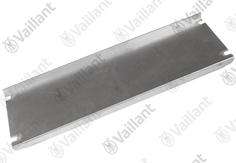 Vaillant Abdeckplatte in rechteckiger Form, metallisch glänzend mit offenen Seiten, zur Verwendung in Heizsystemen.